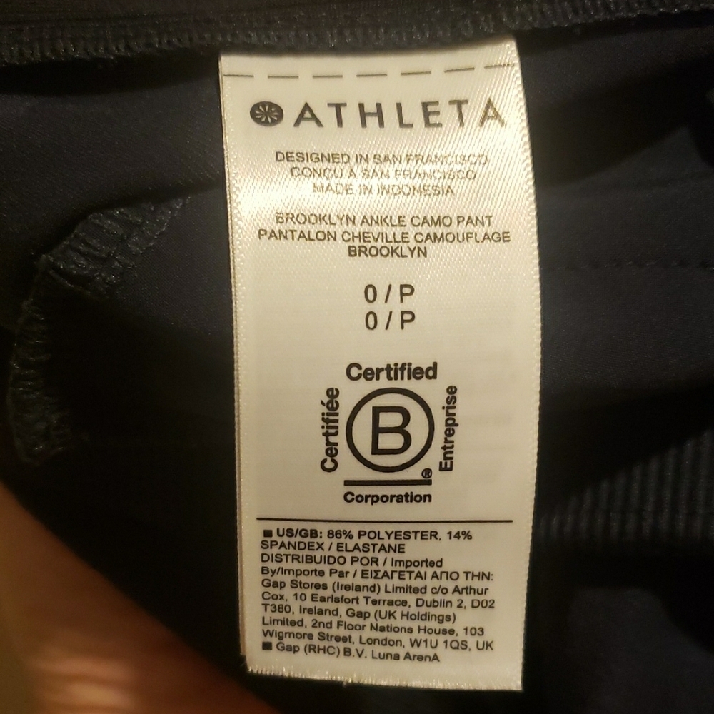 ATHLETA Brooklyn Ankle Navy Camouflage Pants zise 0/P - Picture 5 of 7
